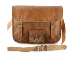 Laptoptas - Messengertas 11 ‘’ Bruin Leer - ECHTE LEDER Boekentas Toledo R11 - handgemaakt - 22x18x6cm