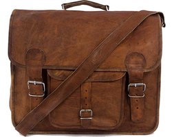 Laptoptas - Satcheltas - Aktetas - Vintage Stijl -  Unisex - Bruin Echt Leer - 16''