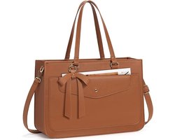 Laptoptassen voor vrouwen, 15,6 inch grote laptoptas, PU-lederen laptophandtas voor dames, met clutch-tas, waterbestendige werktassen, zakelijk, kantoor, school, casual - Bruin