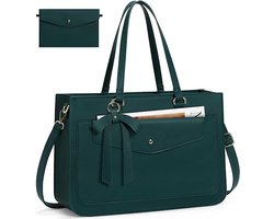 Laptoptassen voor vrouwen, 15,6 inch grote laptoptas, PU-lederen laptophandtas voor dames, met clutch-tas, waterbestendige werktassen, zakelijk, kantoor, school, casual - Groen