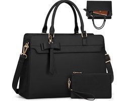 Laptoptassen voor vrouwen, 15,6 inch grote laptoptas, PU-lederen laptophandtas voor dames, met clutch-tas, waterbestendige werktassen, zakelijk, kantoor, school, casual