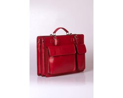 Leren aktetas groot model "Geneva" rood leder by Viabologna.nl
