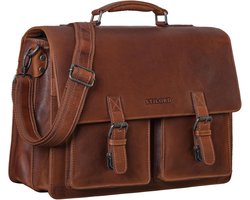 Leren Aktetas Heren Vintage Grote Schoudertas voor 15.6 Inch Laptop en A4 Documenten met Trolleyfunctie
