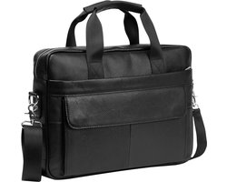 Leren Aktetas - Laptoptas Schoudertas - Zakelijk Vervoer - Hoofdcompartiment met Vakken - 40 x 7 x 30 cm - Zwart