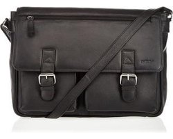 Leren laptoptas / schooltas / werktas zwart