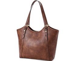 Lichtgewicht leren schoudertas voor dames - Vintage tote bag voor werk en school - 15.6 inch laptop