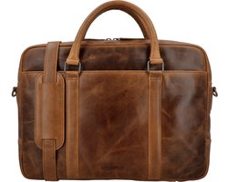 Lundholm luxe leren laptoptas 15 inch leer Bruin werktas schoudertas mannen aktetas - Werktas mannen echt leer - Luxe - Cognac