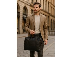 Lundholm luxe leren laptoptas 15 inch leer heren Zwart werktas schoudertas mannen aktetas - Werktas mannen topkwaliteit echt leer - mannen cadeautjes - Luxe Laptoptas Zwart
