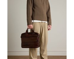 Manfield - 16 inch bruine leren laptoptas