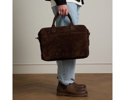 Manfield - 18 inch donkerbruine suède laptoptas