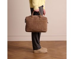 Manfield - Taupe suède laptoptas 18.5 inch