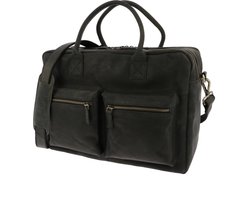 MoreThanHip - Grote werktas met 15,6" laptopvak van mat zwart vintage ecoleer - Sycamore - 41 x 28 x 17 cm