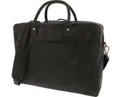 MoreThanHip - Ruime laptoptas 15,6" van mat zwart vintage ecoleer - Huckleberry - 40 x 29 x 10 cm