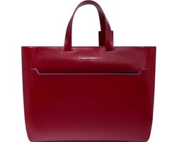PIQUADRO Leren Business tas Schoudertas met laptopvak Blue Square Shopping Bag 15,6" Red Donkerrood