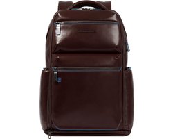 PIQUADRO Leren Laptop rugzak Rugzak met laptopvak Blue Square Computer Backpack With USB 25,5L Mahogany Donkerbruin