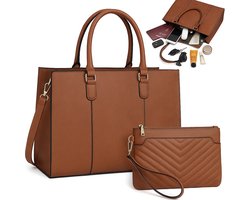 PolkaHome Laptoptas Voor Vrouwen 15,6 inch - Elegante Werktas met Clutch - PU Leren Aktetas - Handtas met Laptopvak - Schoudertas voor School, Kantoor, Reizen en Zaken