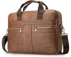 Professionele laptoptas van echt leer voor 15,6 inch laptops - Zakelijke schoudertas met meerdere vakken