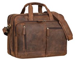 Ruime Leren Laptoptas 17-19 inch - Vintage Schoudertas voor Werk en Onderwijs