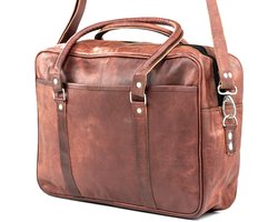 Satchel Messenger Tas van Echt Leer - Ruwe Urban Vintage Look – Cognac Bruin - 37x27x10cm – A4 documenten/Laptop 15 inch – Miramar Model 047