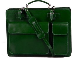 Schooltas of aktetas groot model, groen leder leer by Viabologna