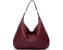 Schoudertassen - Dames Tote Bags - Vintage Tassen - Handtassen van PU Leer Dames Hobo Tassen Schoudertas met Ritssluiting, Bordeauxrood