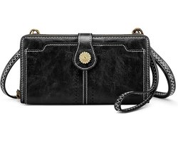 Selbro®, Dames schoudertas voor mobiele telefoon PU leer RFID-blokkering vintage mobiele telefoon tas met portemonnee voor mobiele telefoon onder 6,7 inch, 2-donkergrijs, retro