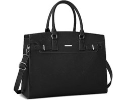 Selbro®, Handtas voor dames, shopper, groot, zwart, laptoptas, 15,6 inch, PU-leer, schoudertas, werktas, waterdicht, voor zaken, kantoor, werk, lerarentas, school
