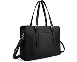 Selbro®, Laptoptas Dames Laptoptas 15,6 Inch Shopper Grote Leren Schoudertas Zakelijke Werktas Zwart