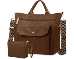 SnelShoppen - BTNEEU Corduroy Tas voor Dames, Grote Shopper, Tote Bag, Strandtas met Ritssluiting, Schoudertas, Laptoptas, Handtas voor Werk, School,