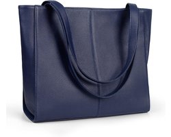 SnelShoppen - Grote Echt Lederen Handtas Dames met 14 Inch Laptopvak, Modieuze Shopper Tas voor School, Werk en Vrije Tijd, Ruime Tote Bag met Ritsslu