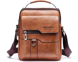 SnelShoppen - Schoudertas Heren Crossbody Messenger Bag Lederen Mobiele Telefoon Tas 3-Vaks Man Bag Schoudertas voor Vrije Tijd, Reizen, Sport