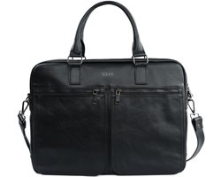 Solier SL01 DUNDEE Leren Heren Laptoptas 17 inch – Schoudertas en Aktetas van Echt Leer – Zwart