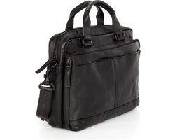 SPIKES & SPARROW Leren Business tas Schoudertas met laptopvak Steven Business Bag Black Zwart
