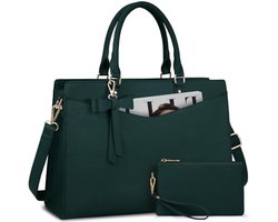 Stunq® Luxe Dames schoudertas 15,6 Inch Laptophandtas – Elegante Multifunctionele Shopper met Laptopvak en Organizers – Perfecte Handtas voor Werk, Kantoor en Dagelijks Gebruik Aktetas Groen