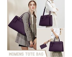 Stunq® Luxe Dames schoudertas 15,6 Inch Laptophandtas – Elegante Multifunctionele Shopper met Laptopvak en Organizers – Perfecte Handtas voor Werk, Kantoor en Dagelijks Gebruik Aktetas Paars