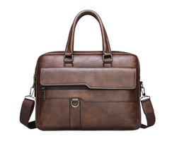 Techidna® - Compacte Laptoptas voor 14 inch - Slank Model - Waterafstotend - Donker Bruin - Unisex - Werktas / Schooltas