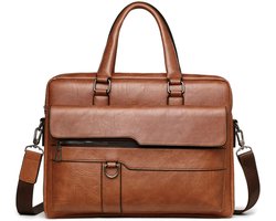 Techidna® - Laptoptas 14 inch - Bruin PU Leer - Werktas - Schooltas - Aktetas Heren & Dames - Met Schouderriem - Waterafstotend