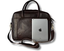 WiMa - Laptoptas - Amsterdam - 17 inch - extra laptopvak - 14 inch - leer - bruin - handgemaakt -