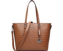 Wimona Laptoptas / Werktas - Dames - 15.6 inch - Krokodillenprint - Louise - Cognac