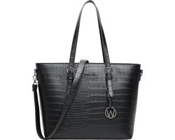 Wimona Laptoptas / Werktas - Dames - 15.6 inch - Krokodillenprint - Louise - Zwart Croco