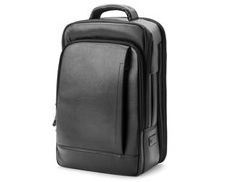 Zwarte Leren Professionele Laptop Rugzak met Oplaadpoort