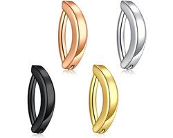 All4You - Sexy lichaamssieraden voor dames - Bikini - 4 stuks navelpiercings van roestvrij staal - Zilver en goud - Buikgesp - Omgekeerd gebogen - Arcade