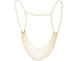 Allecta - Goudkleurige lichaamsketting voor strand en bikini outfit - Meerlaagse ketting met achtergrondhals en rug - Eén maat, van metaal