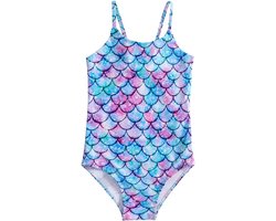 Allecta - Meisjes badpak met zeemeermin patroon en sterrenstelsel design, blauw-roze, dragerstijl.