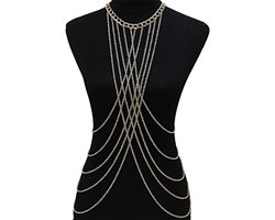 Allecto plus - Body kettingen voor vrouwen met parel ketting en gelaagde kwastje, ideaal voor bikini party - Vergulde buste sieraden voor dames en meisjes