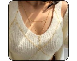 Allecto plus - Sexy meerlaagse buik taille ketting voor vrouwen - Zomer strand strass lichaamssieraad met bikini BH - Dames lichaamssieraden - Trendy accessoire met strassonderdelen voor lichaamdecoratie.