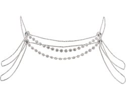 Allecto plus - Strass Lichaamsketting met Kwastje van Kristal - Sexy Zilver - Bikini Accessoire - Eén Maat