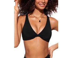 Allecto plus - Vrouwen V-hals bikini top met Twist Front en Criss Cross Back Stijlvol badpak met gewatteerde cups voor extra comfort