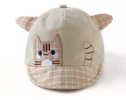 Baby Petje - Baseball Cap - Beige - Kat - Oren - Katoen - 44/48cm - Baby - Peuter - Kind