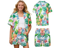 dames, Hawaï-outfit set met Hawaïhemd shorts zomer strandshirt bloemen tropische print shirt Hawaïhemd dames zomer party outfit
